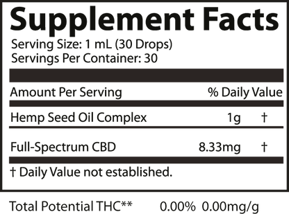 CBD Broad Spectrum (in Hemp Oil) - 250mg (1oz Tincture)-Pure Natural Balance