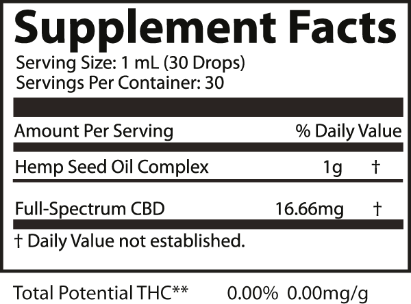 CBD Broad Spectrum (in Hemp Oil) – 500mg (1oz Tincture)-Pure Natural Balance