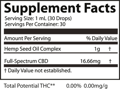 CBD Broad Spectrum (in Hemp Oil) – 500mg (1oz Tincture)-Pure Natural Balance